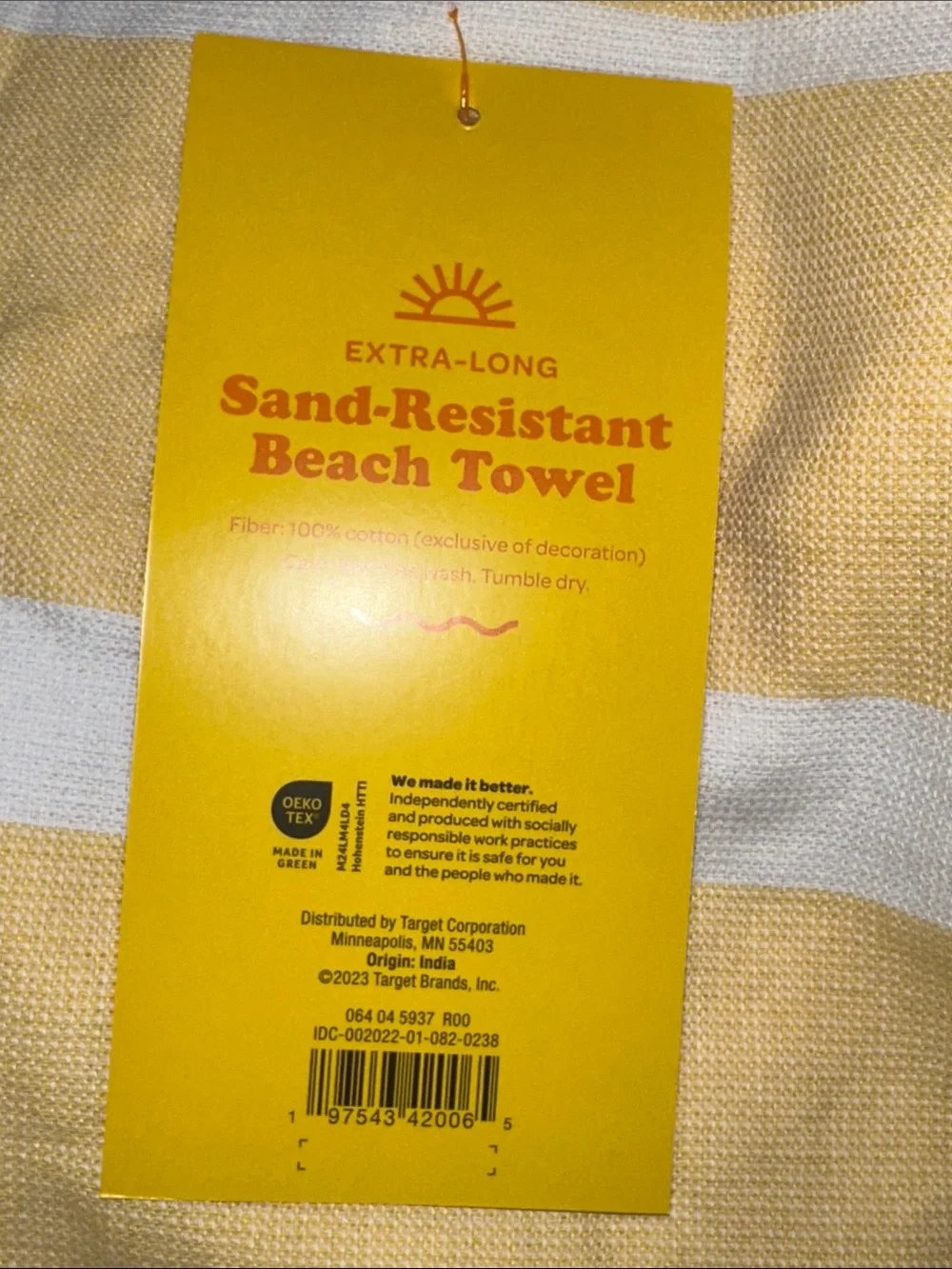 Yellow Striped Turkish Sand Resistant Extra Long Beach Pool Towel, 100% cotton